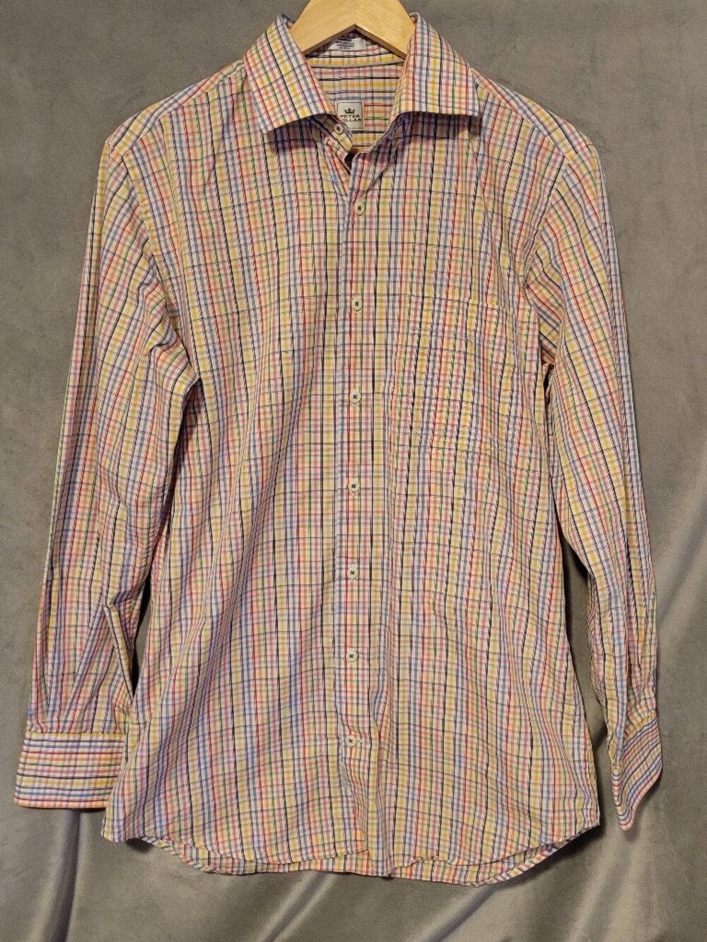 Peter Millar Long Sleeve Button Down Shirt Men's M Pink Yellow Blue Plaid